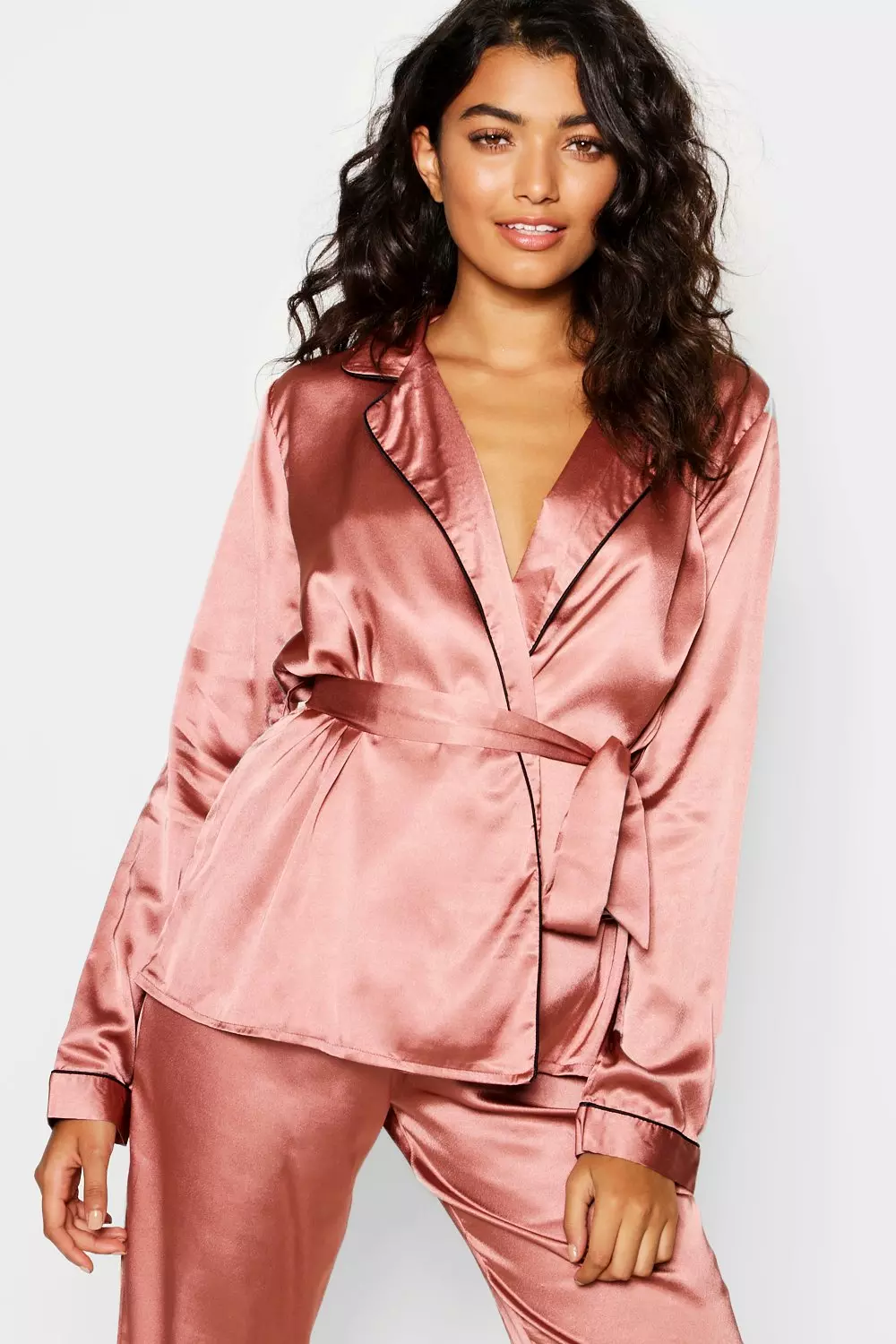 Mink Satin Wrap Front Belted PJ Set alternative image