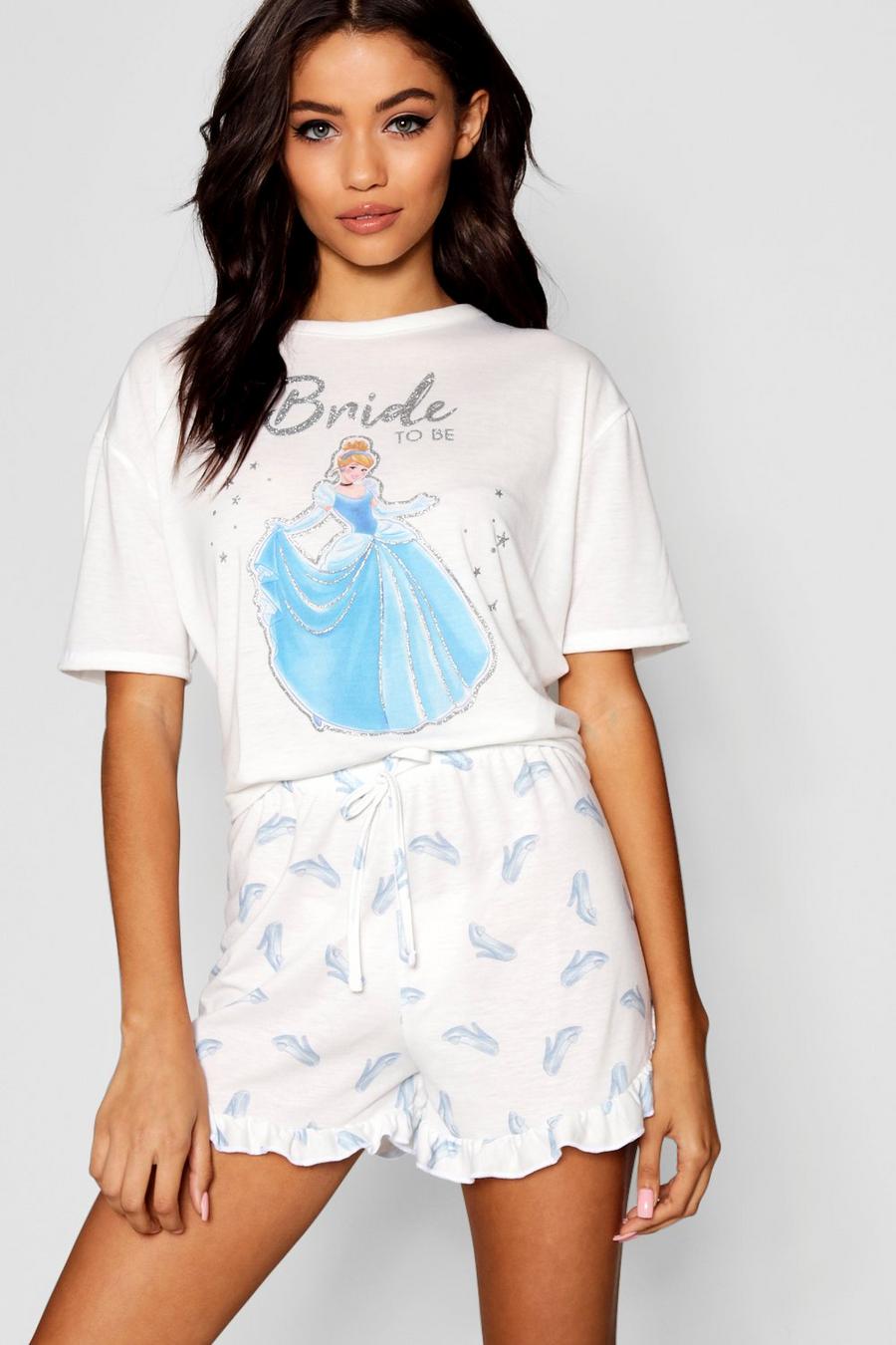 Set pigiama Cenerentola Disney “Bride To Be” con balza e pantaloncini, Bianco image number 1