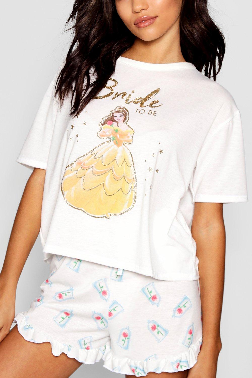 Women s Disney Belle Bride To Be Frill PJ Short Set Boohoo UK