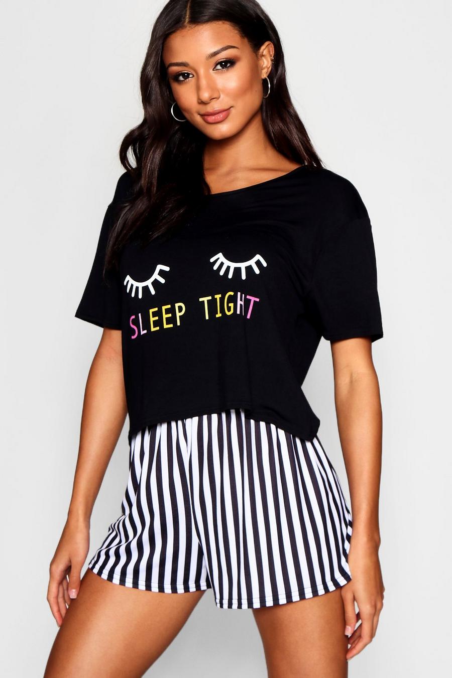 Black "Sleep tight" Pyjamasset med shorts image number 1