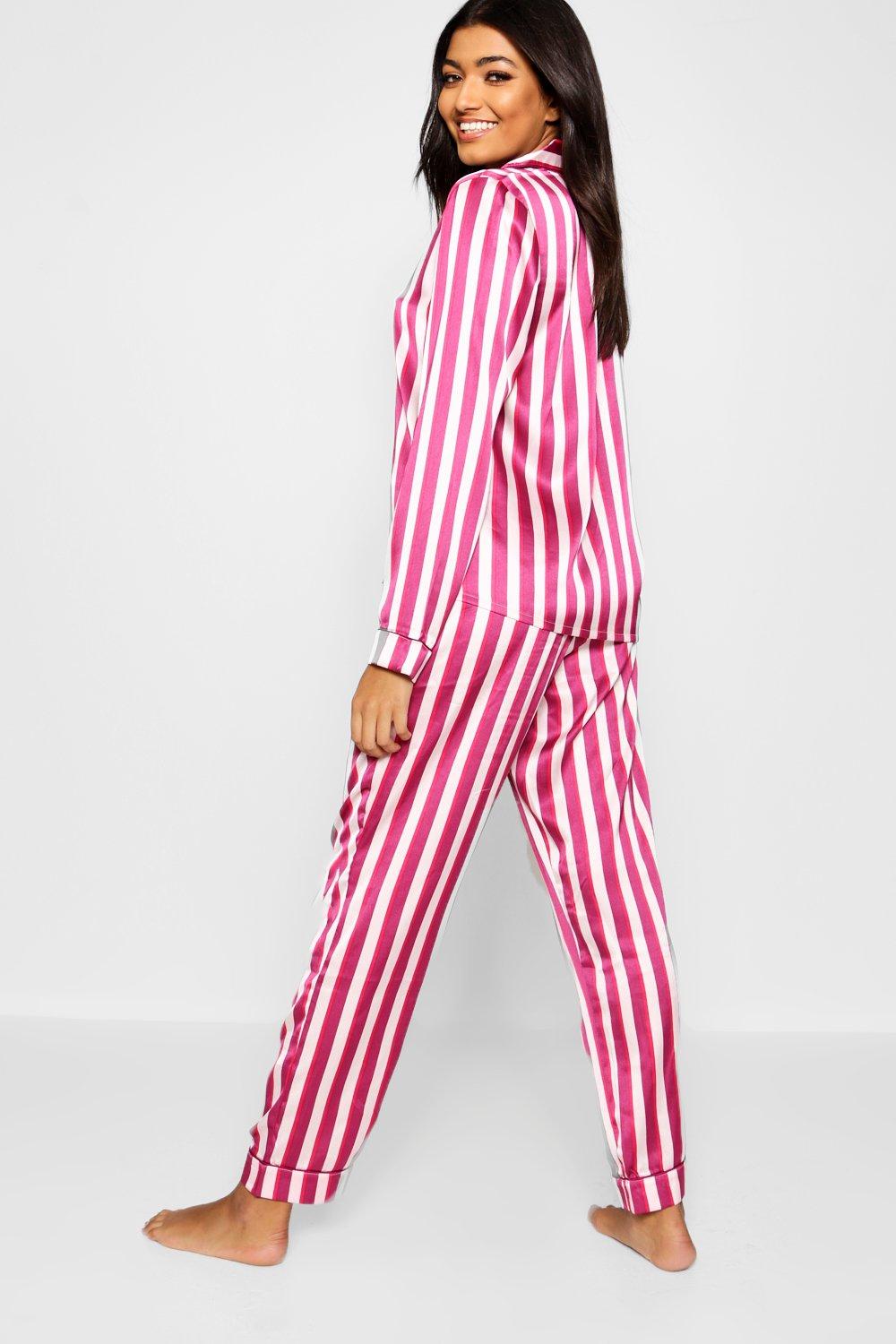 Satin Stripe Button Through PJ Set