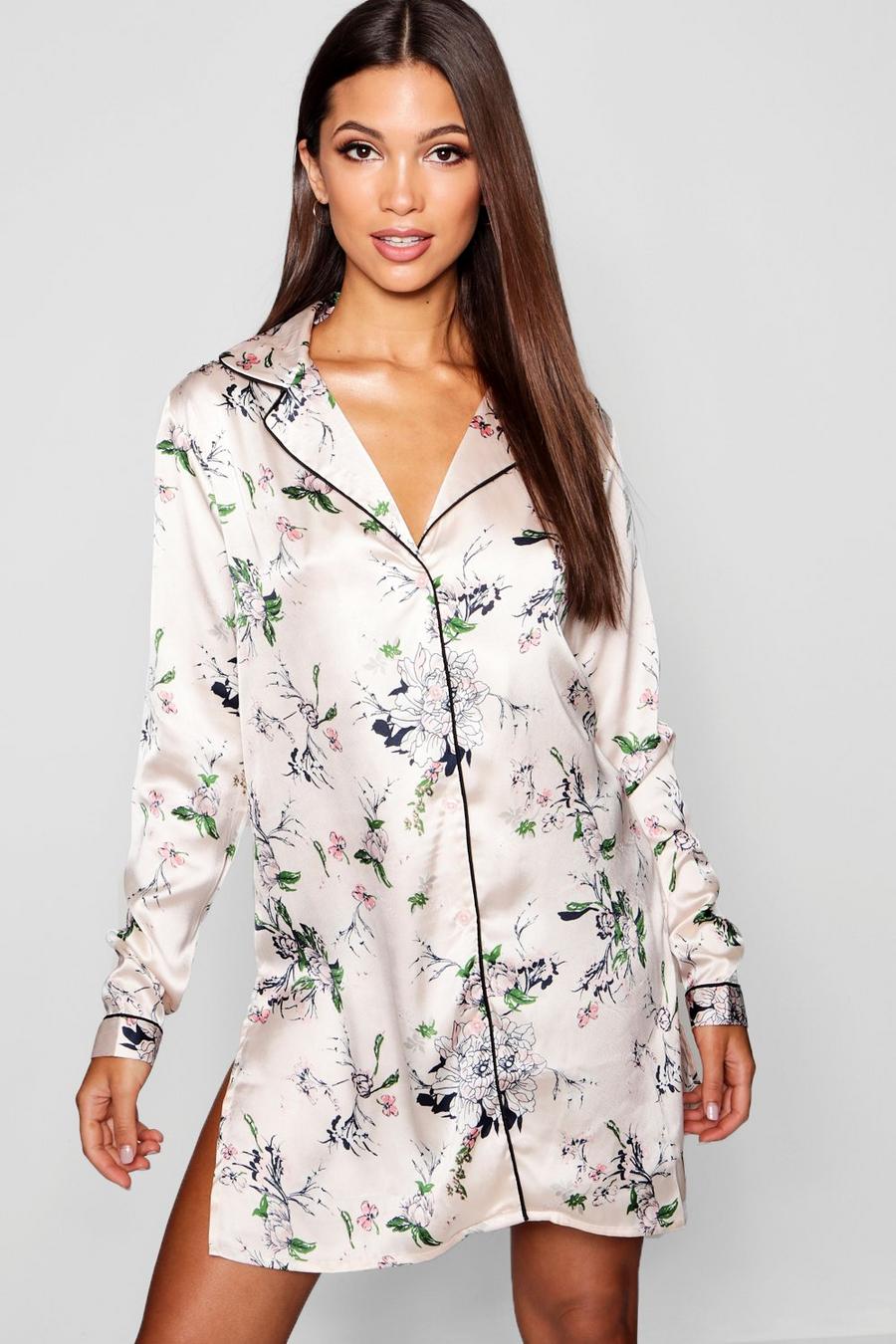 Pink Floral Long Sleeve Button Through image number 1