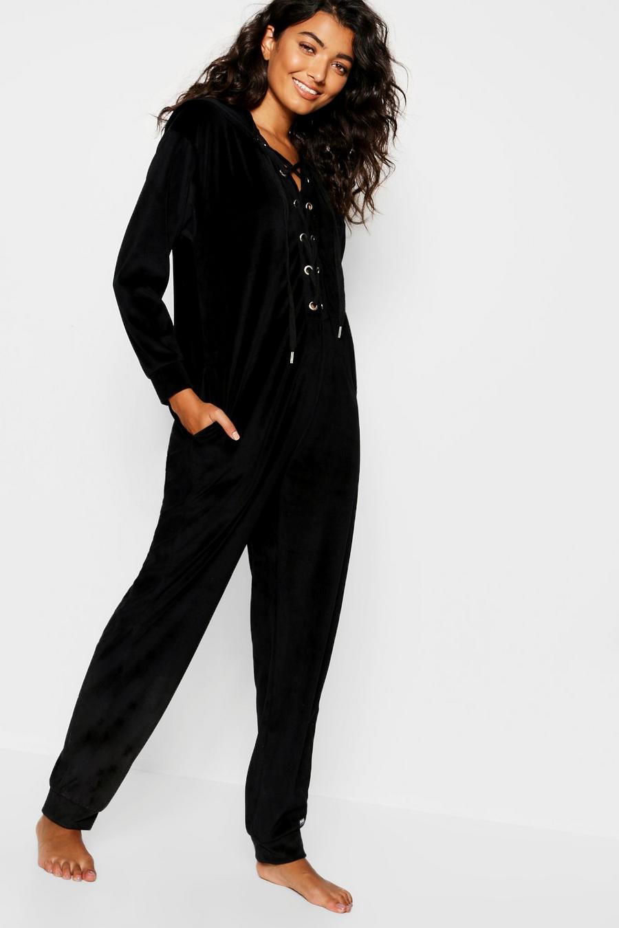 Black Velour Tie Up Onesie image number 1