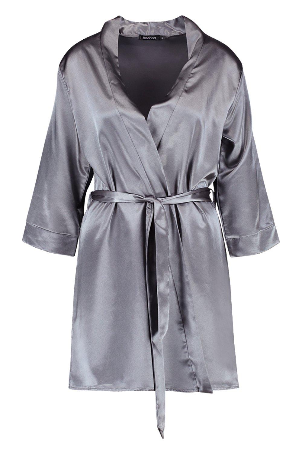 robe dresses and bathrobes Grey Womens Clothing Nightwear and sleepwear Robes Boohoo Satin Kimono Robe in Grey 