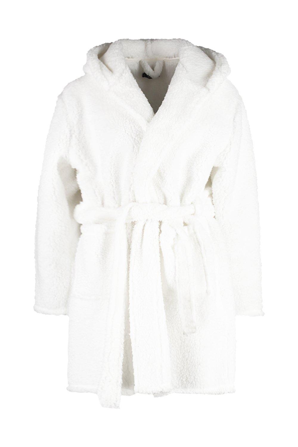 white fluffy dressing gown