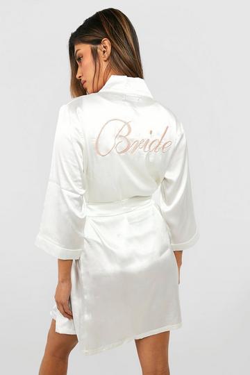 Ivoire Blanc Robe de chambre satinée à inscription Bride