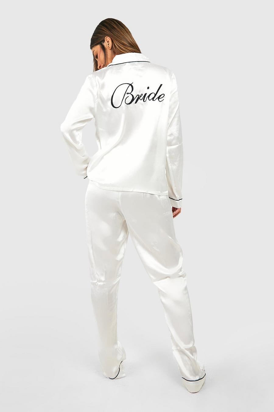 Satin Pyjama-Set mit Bride Stickerei, Elfenbeinfarben white image number 1