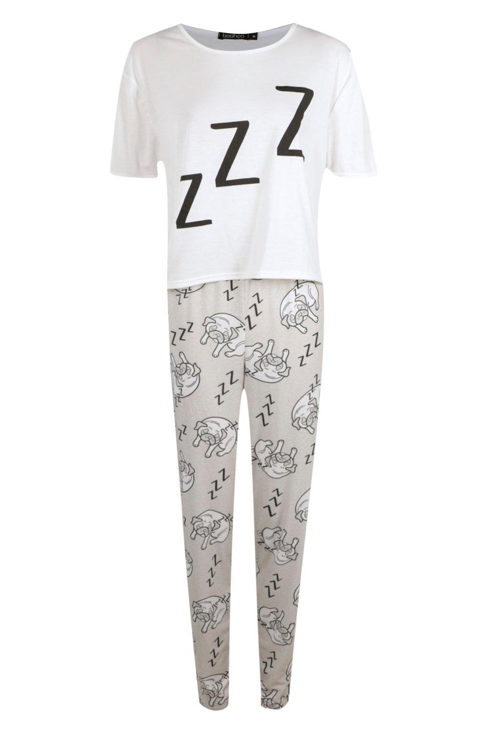 Elise Sleeping Pug Crop Legging PJs boohoo