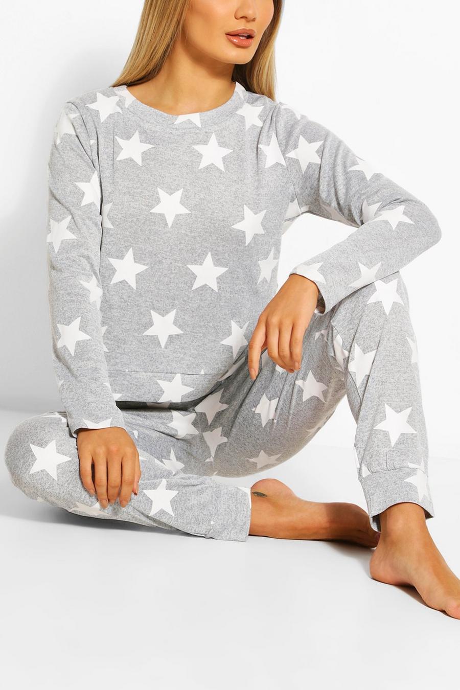 Conjunto de pantalón deportivo y sudadera con estampado de estrellas, Gris grey image number 1