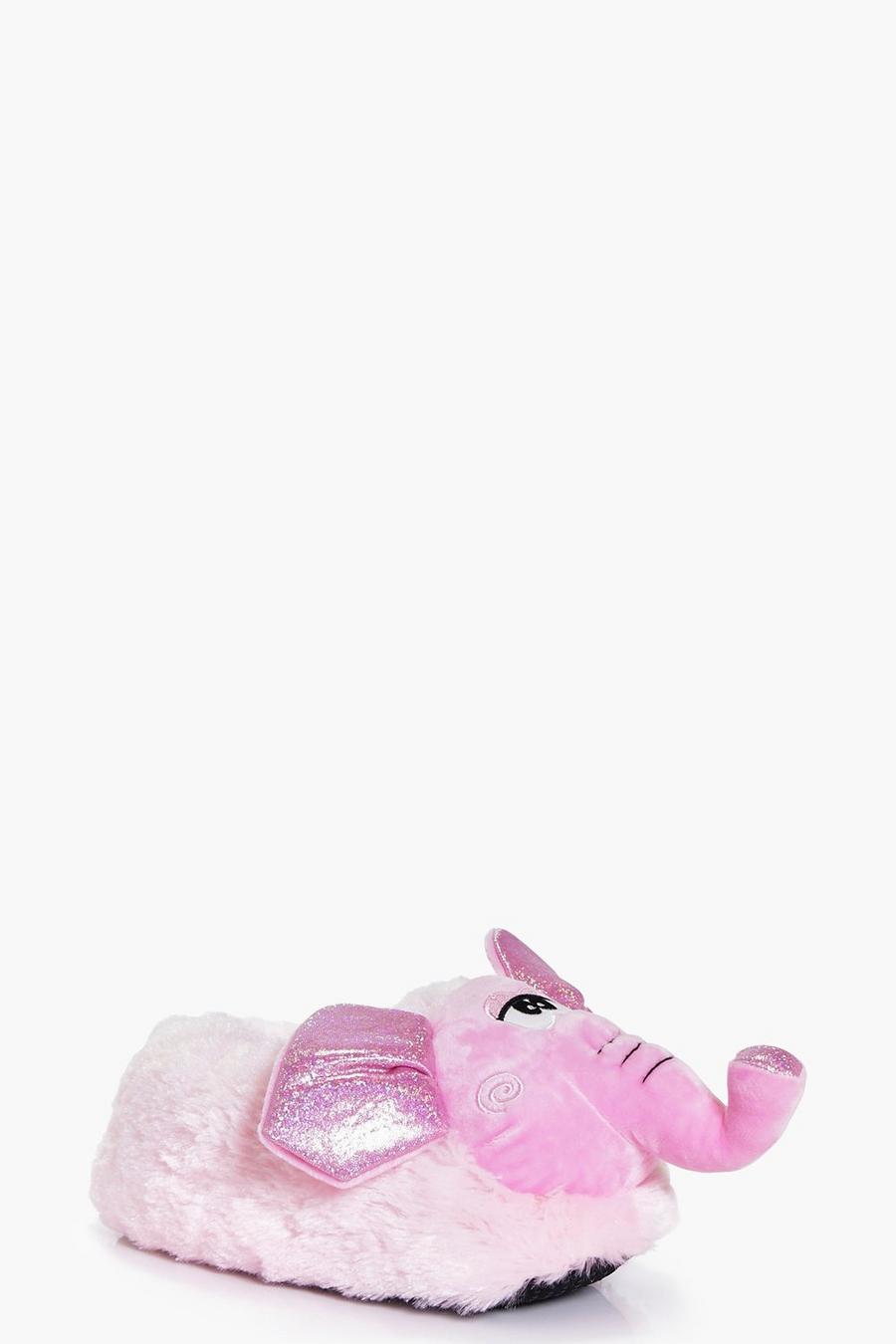 Grace Pink Fleece Novelty Elephant Slippers image number 1