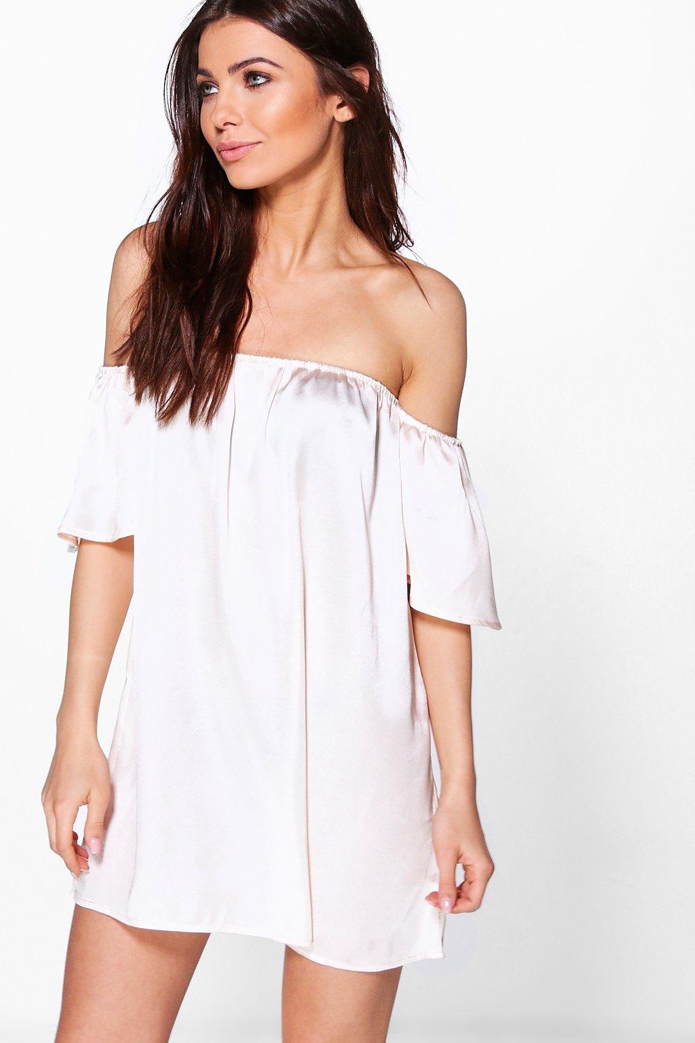 kara ruffle bardot dress