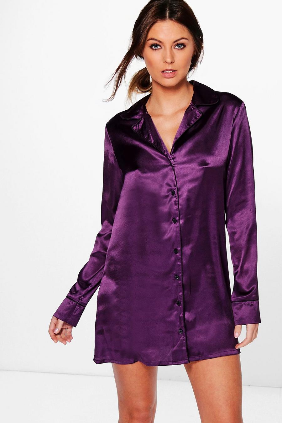 Isabella Nachthemdkleid in Satin-Optik, Dunkle pflaume image number 1