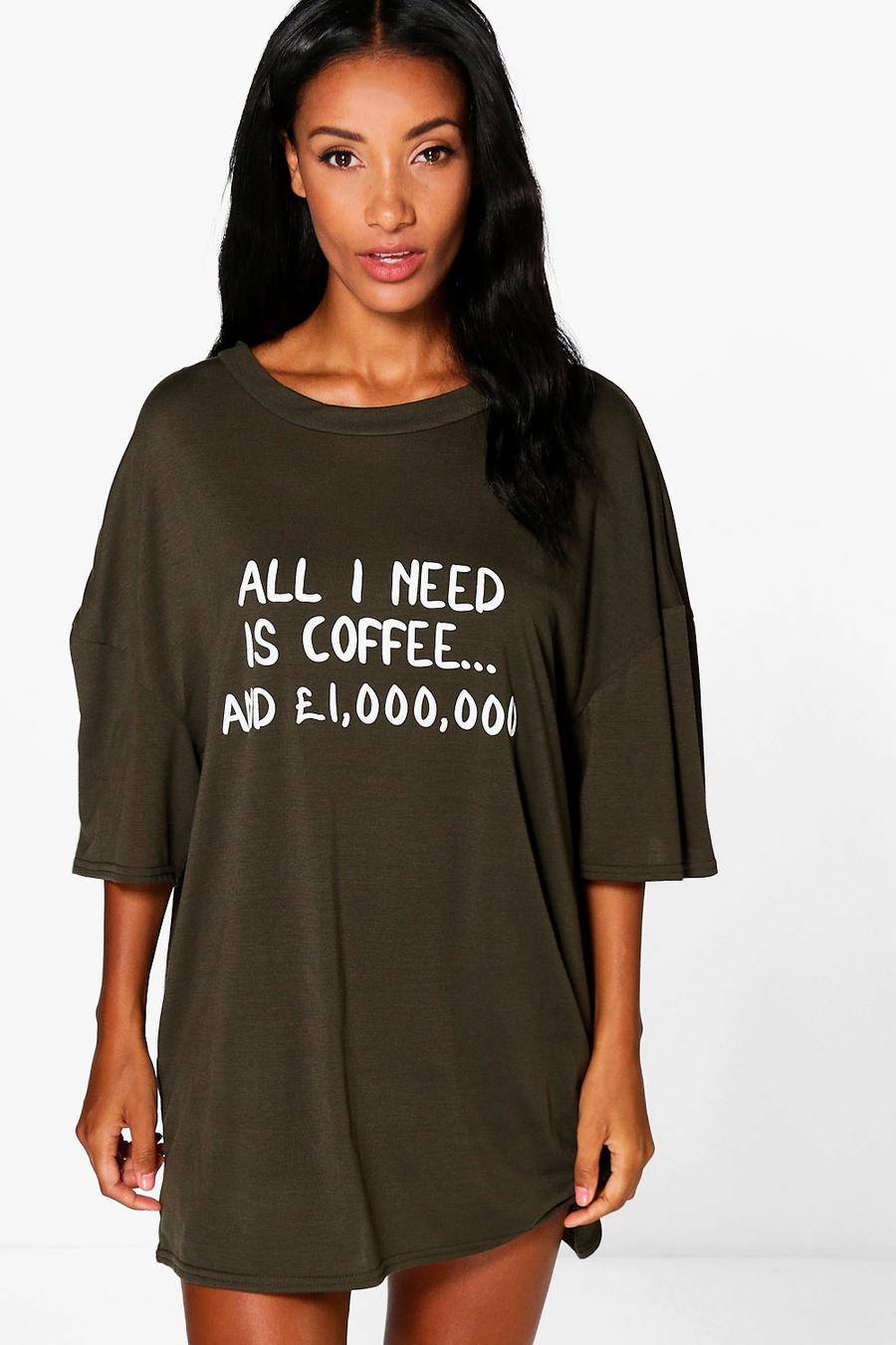 Lillie Coffee Slogan Oversized Nightgown image number 1