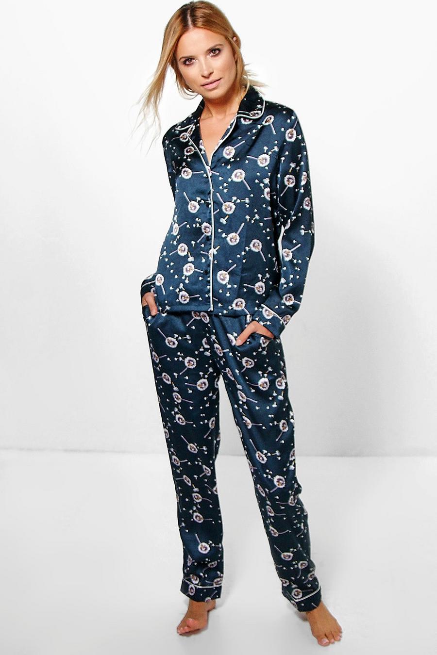 charlotte parure pyjama satinée et boutonnée imprimé pissenlit image number 1