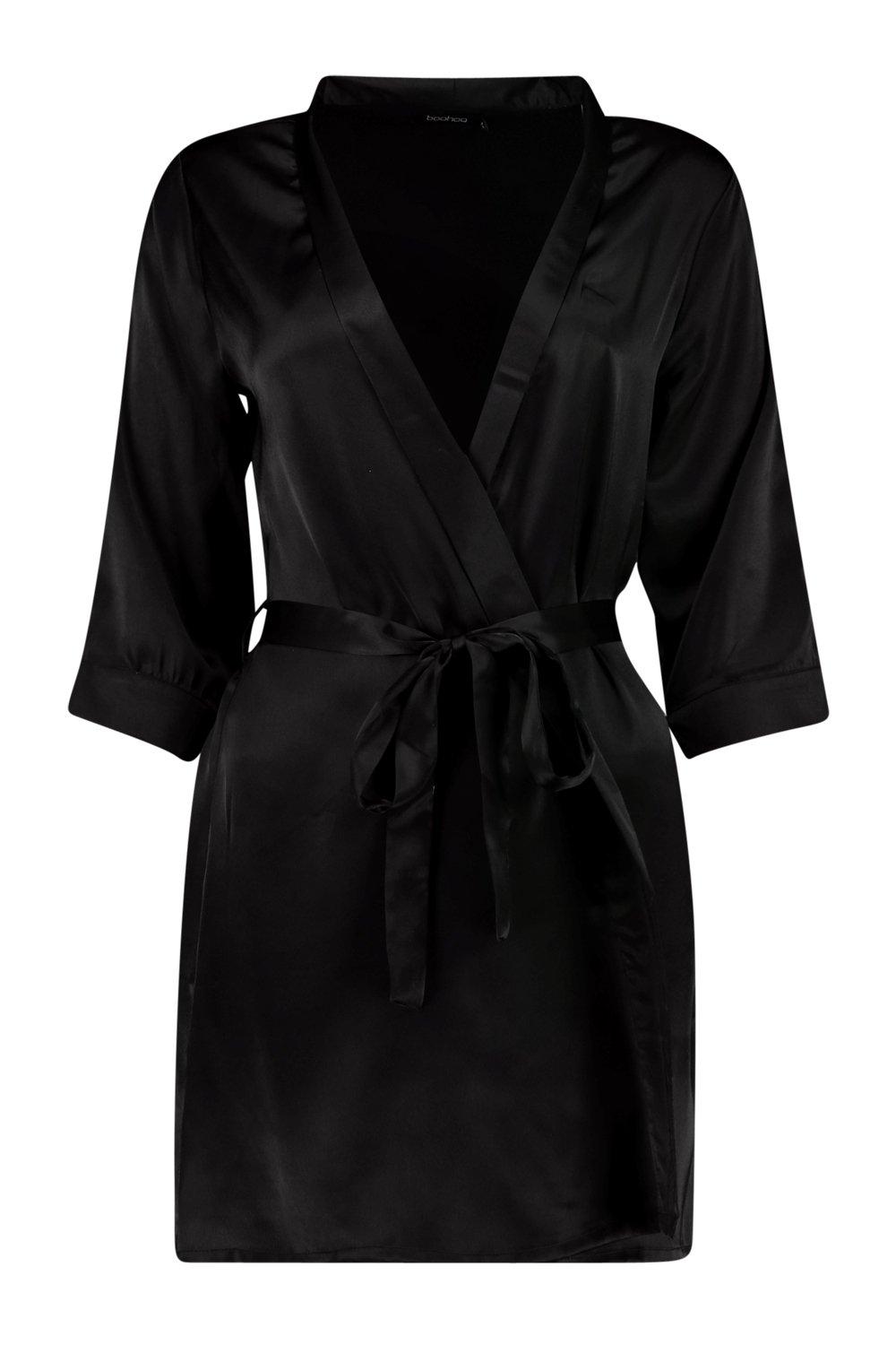 long black satin kimono robe