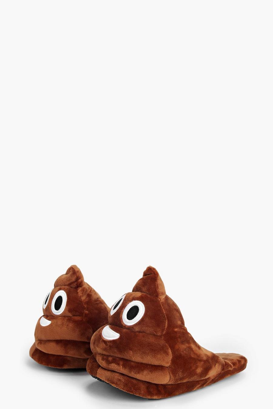 Poop Emoji Soft Slippers, Brown image number 1
