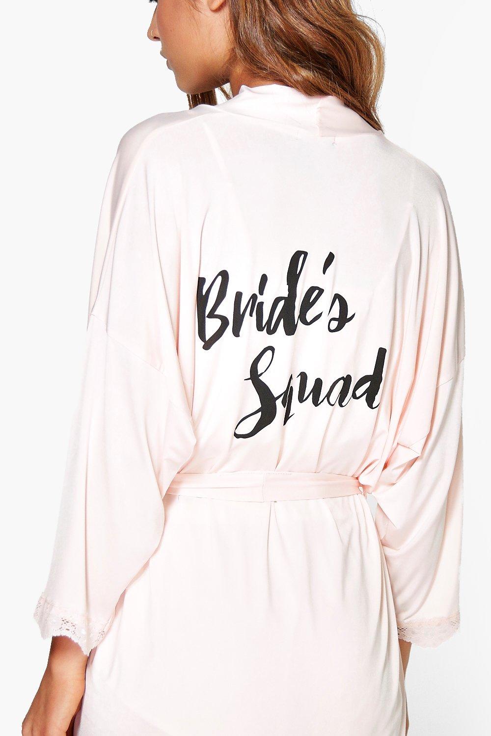 Brides Squad Slogan Lace Detail Bridal Robe boohoo NO