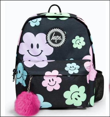 Black Happy Flowers Badge Backpack