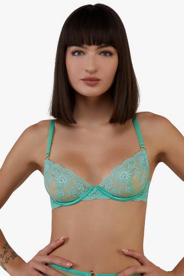 Sarina Green Embroidery Strap Plunge Bra Green