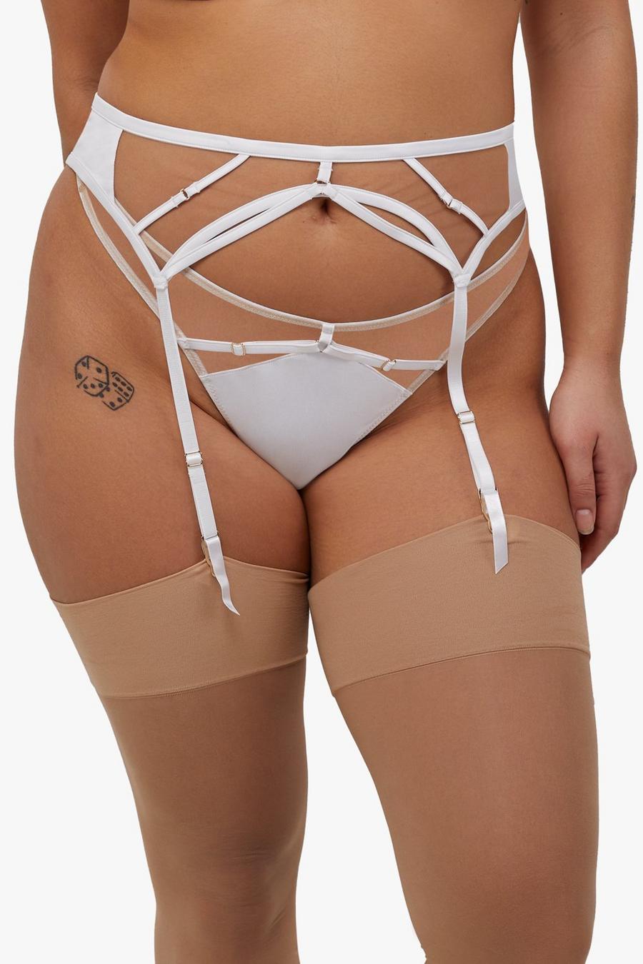 Ramona Optic White Strap Detail Illusion Mesh Suspender