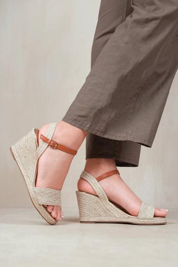 Beige 'Tecy' Low Wedge Espadrille Sandals With Open Toe