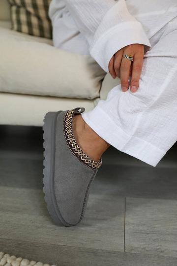 Grey 'Oak' Aztec Detail Faux Fur Lining Mini Boots