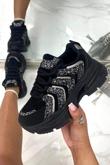 Sparkly Stripe Chunky Trainers Black