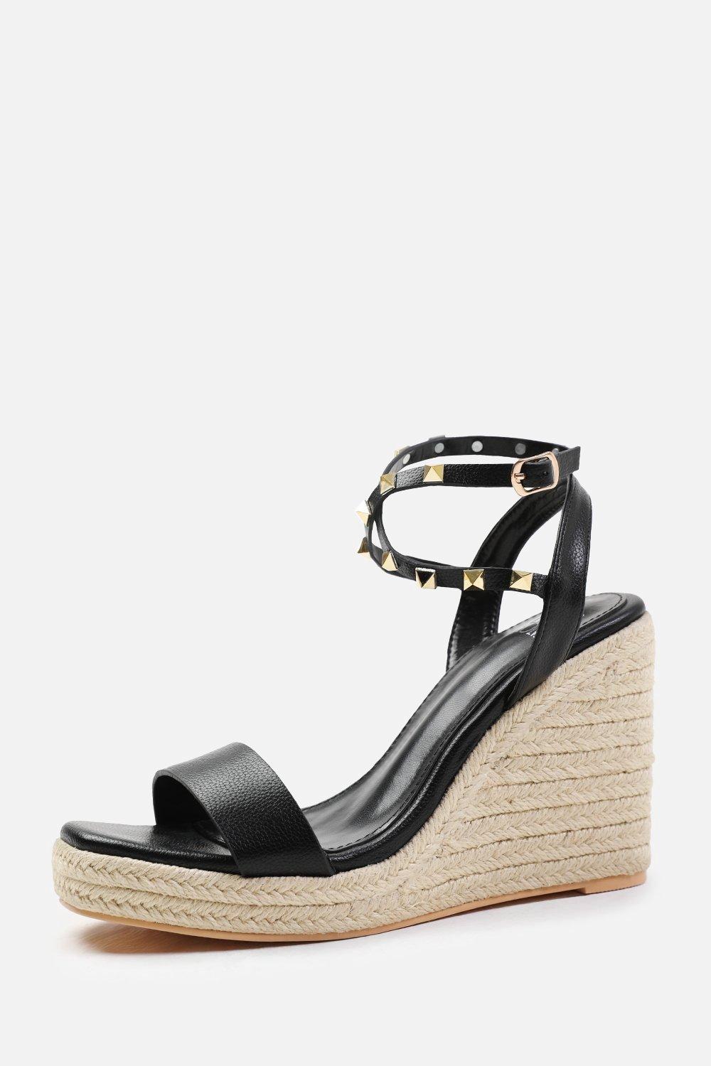 Texas Cross Over Ankle Strap With Studd Detail Espadrille Wedges