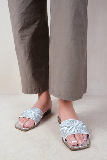 Silver 'Blossom' Flat Sandals With Sparkly Textured Single Band