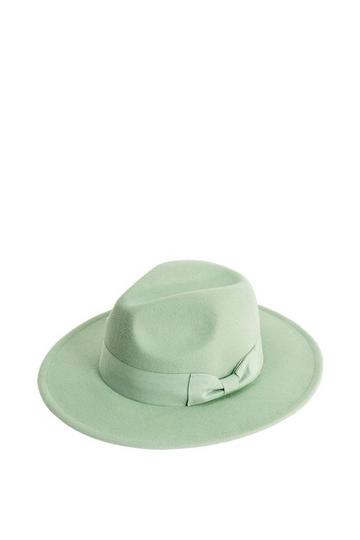 Green Adjustable Fedora Hat with Bow Trim