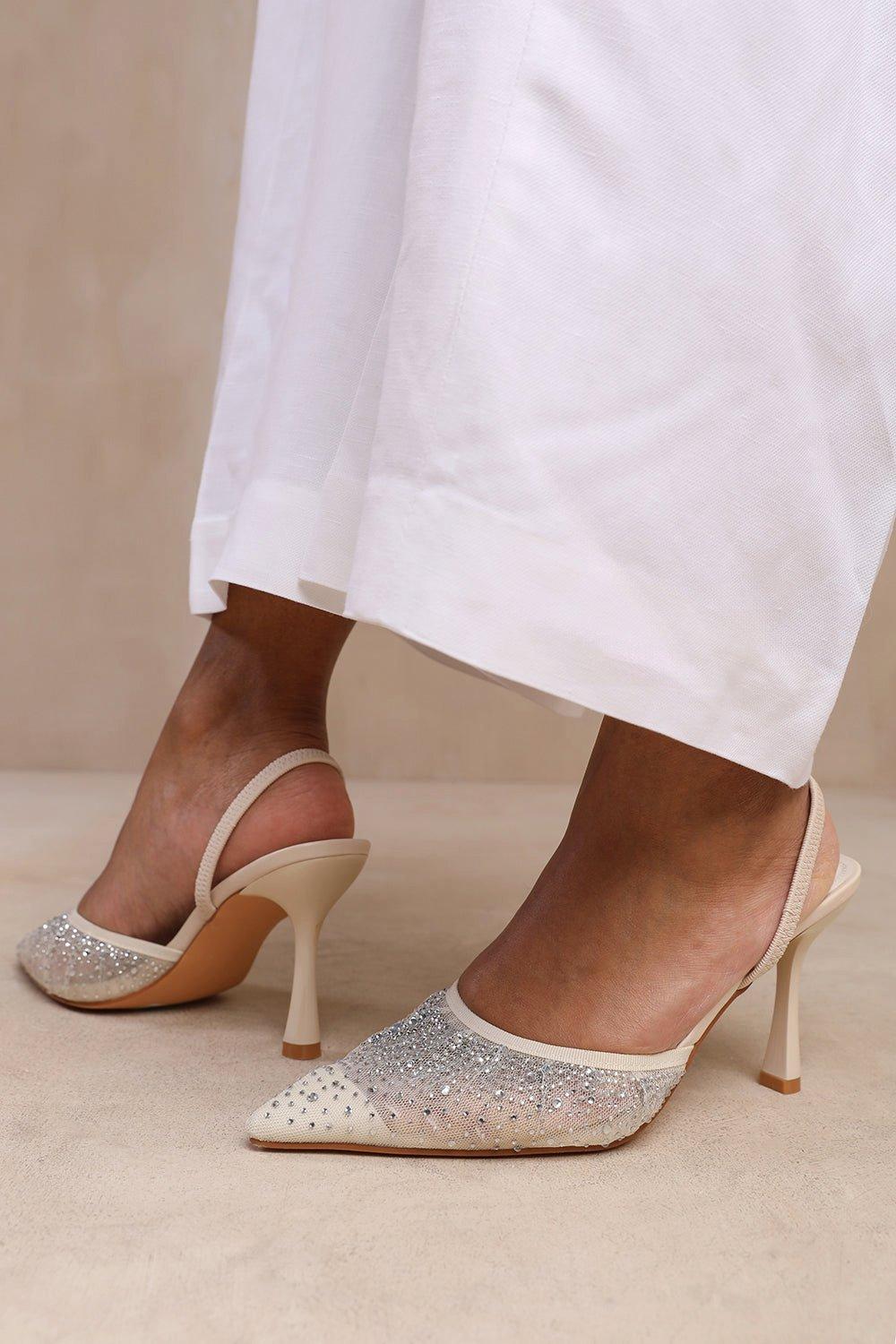 California Wide Fit Diamante Mesh Pointed Toe Sling Back Heel boohoo UK