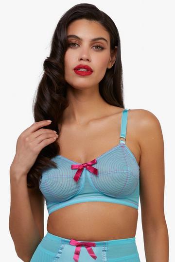 Cleo Contrast Stitch Mesh Spiral Retro Bra Blue