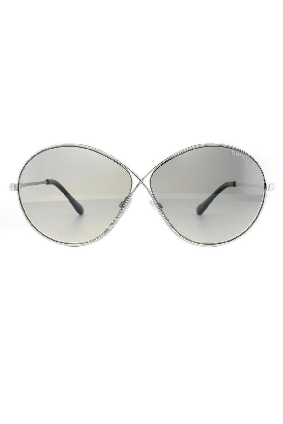 Silver Oval Shiny Rodium Smoke Grey Mirror Sunglasses image number 1