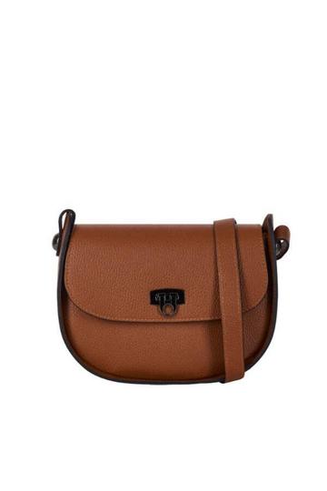 Dark Tan Leather Turn Lock Saddle Bag | BBBXB Tan