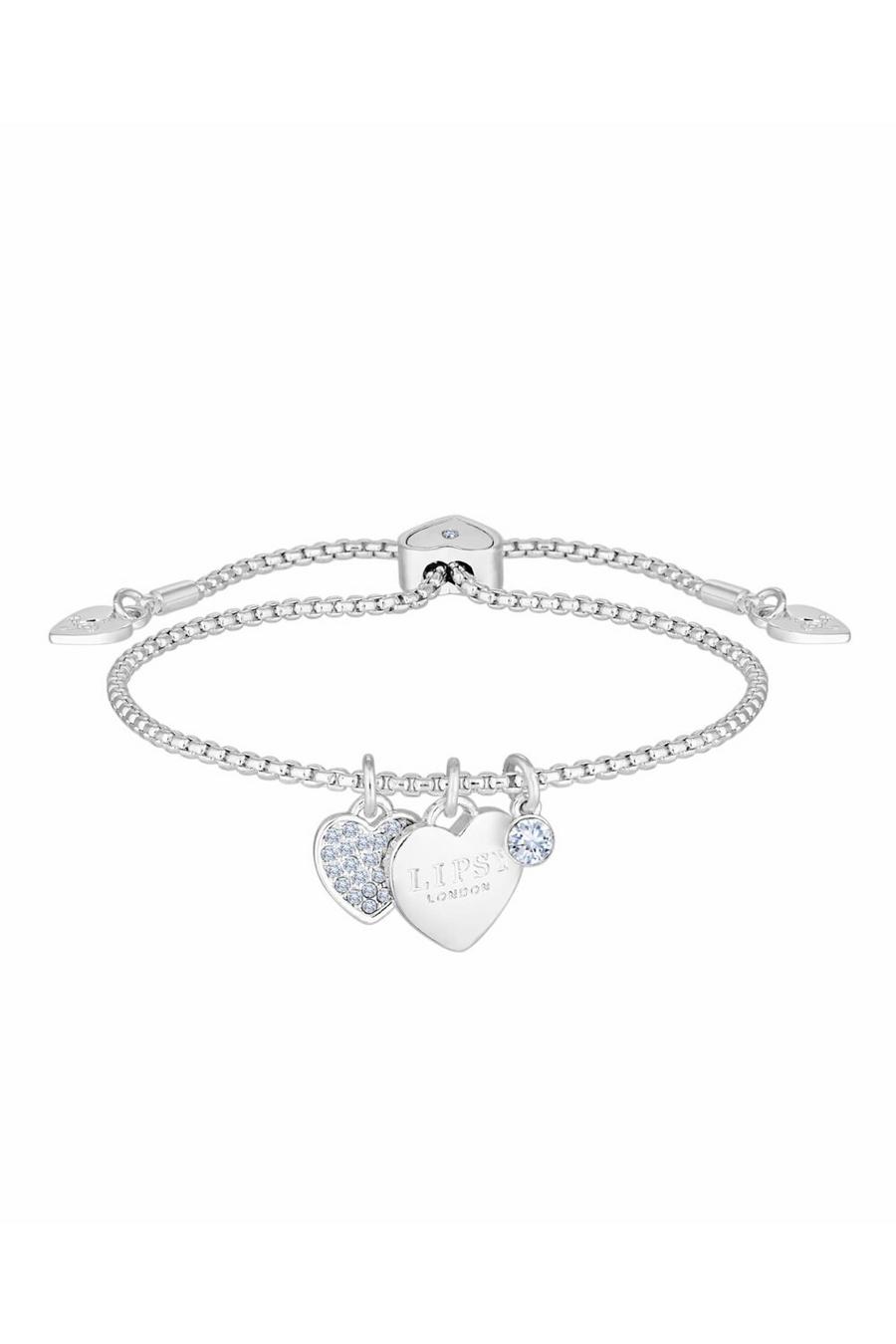 Silver Plated Crystal Heart Charm Toggle Bracelet