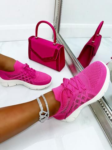 Crystal Diamond Stretch Sock Trainers Pink