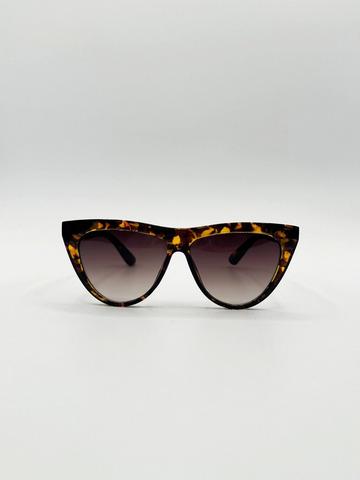 Brown Flat Top Round Sunglasses in Tortoise