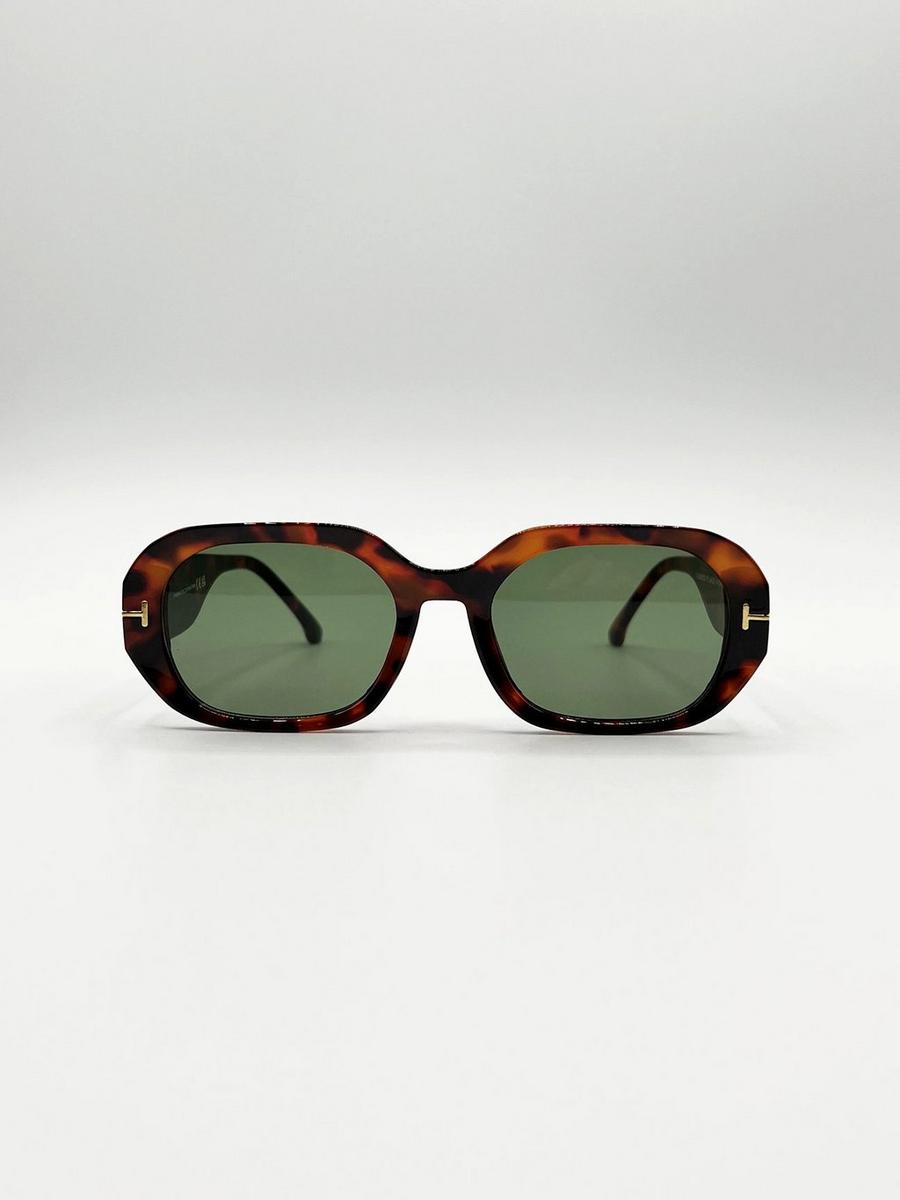 Brown Oval Sunglasses with Wide Arm in Tortoiseshell