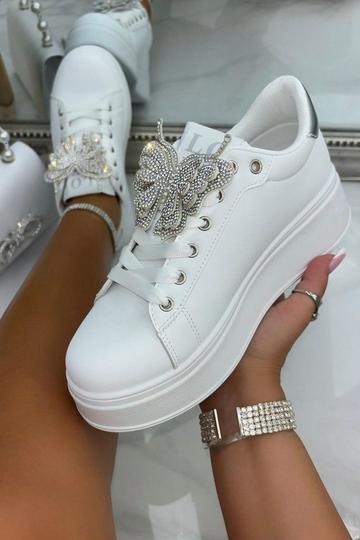 Sparkly Butterfly Platform Trainers White