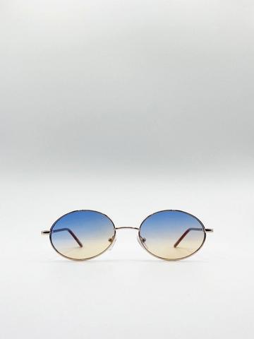 Gold Metallic Classic Round Sunglasses With Sunset Lenses