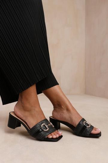 'Rhodes' Low Block Mules With Buckle Detail Black