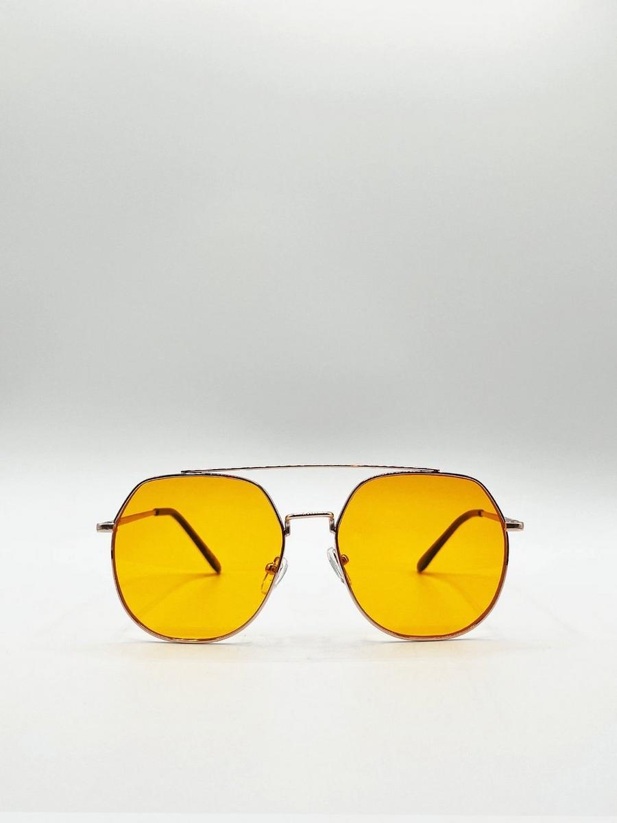 Yellow Gold Rounded Aviator Style Sunglasses