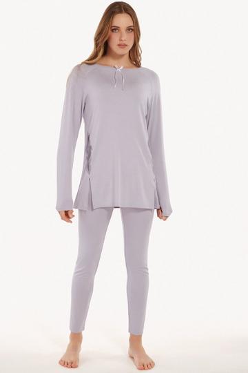 'Ivette' Long Sleeve Tunic Pyjama Set Grey