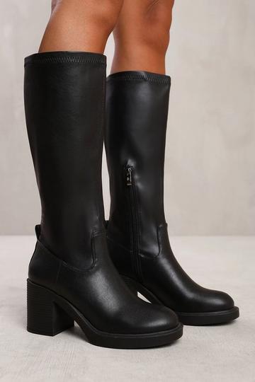 'Spruce' Knee High Boot With Side Zip Black