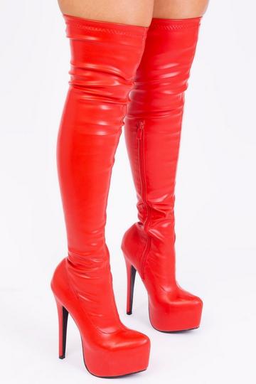 'Brinley' High Heel Over The Knee Boots Red