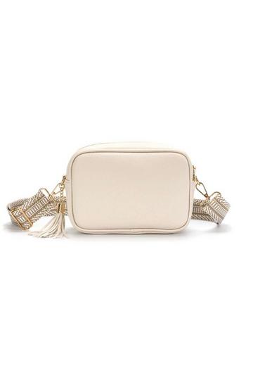 Cream White Small Tassel Crossbody Bag Canvas Stap