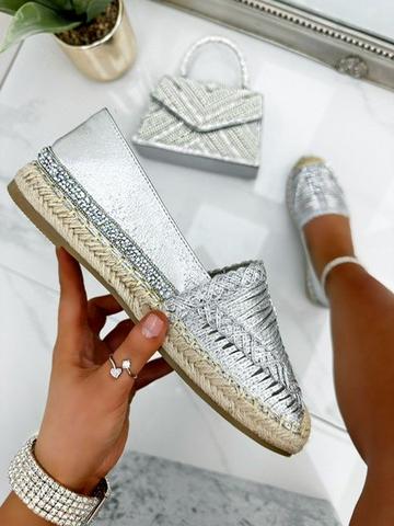 Crystal Trim Espadrilles Silver