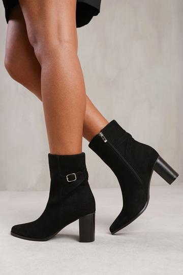 'North' Wide Fit Block Heel Boot With Buckle Detail Black