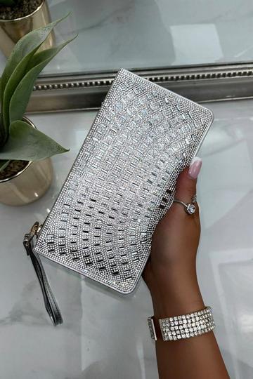 Crystal Sparkle Clutch Purse Silver