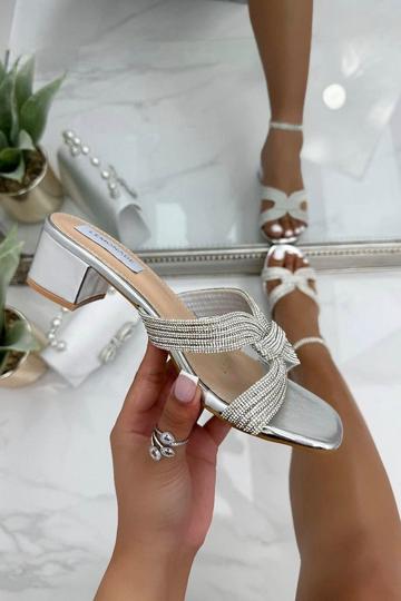 Silver Crystal Infinity Block Heels